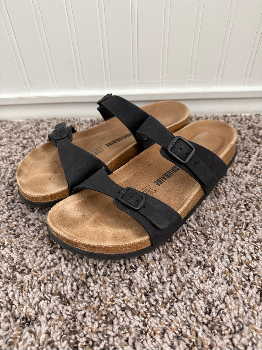 Cushionaire Black Dual-Buckle Women's Slide Sandals